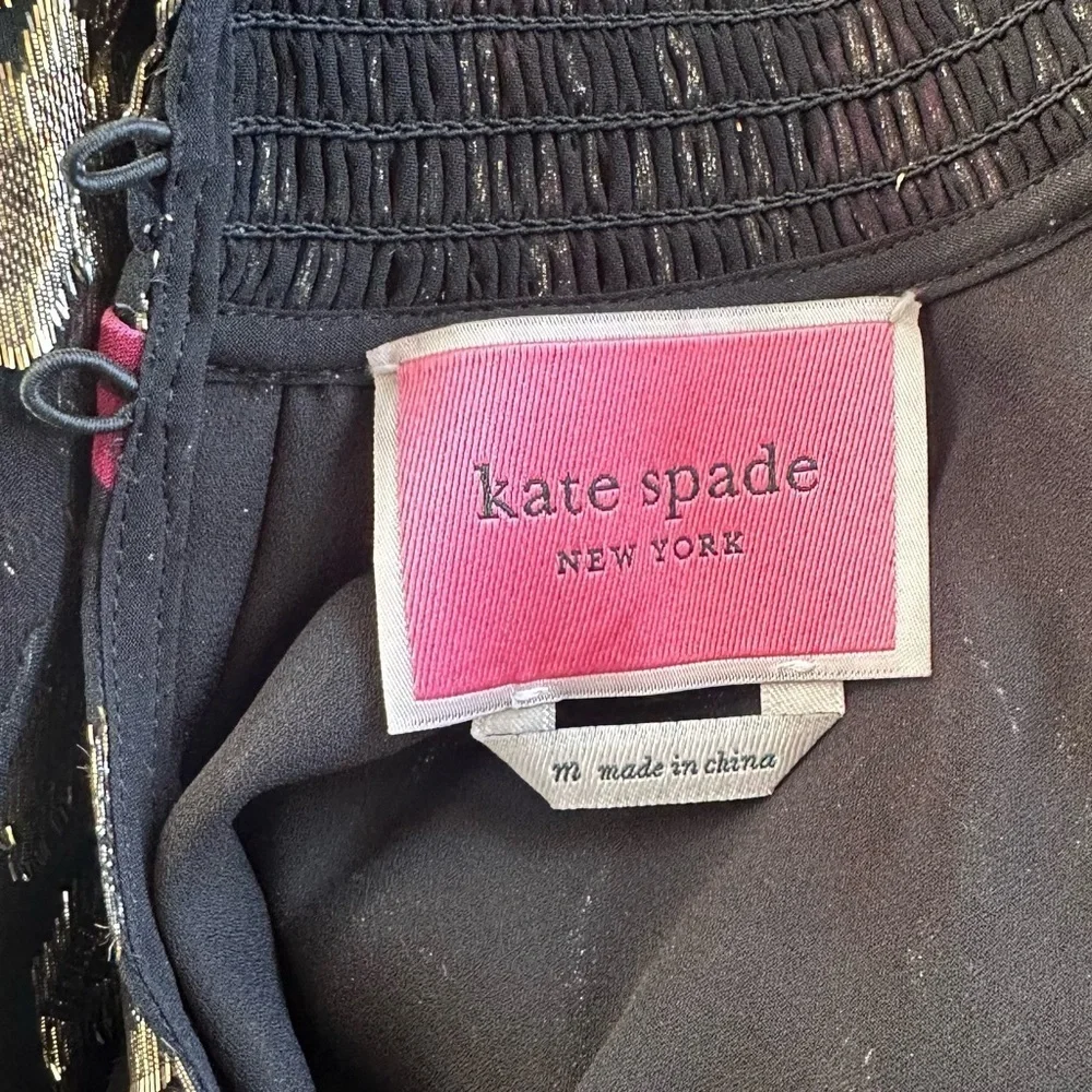 Kate Spade Rose Garden Clip metallic Floral Black long sleeve shimmer Dress